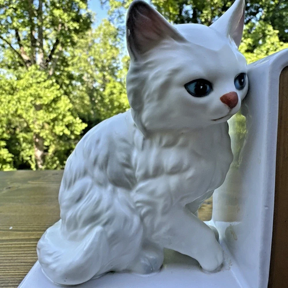 Vintage Lefton Japan White Cat Bookends Ceramic Persian Kitten Book Ends - Picture 8 of 16
